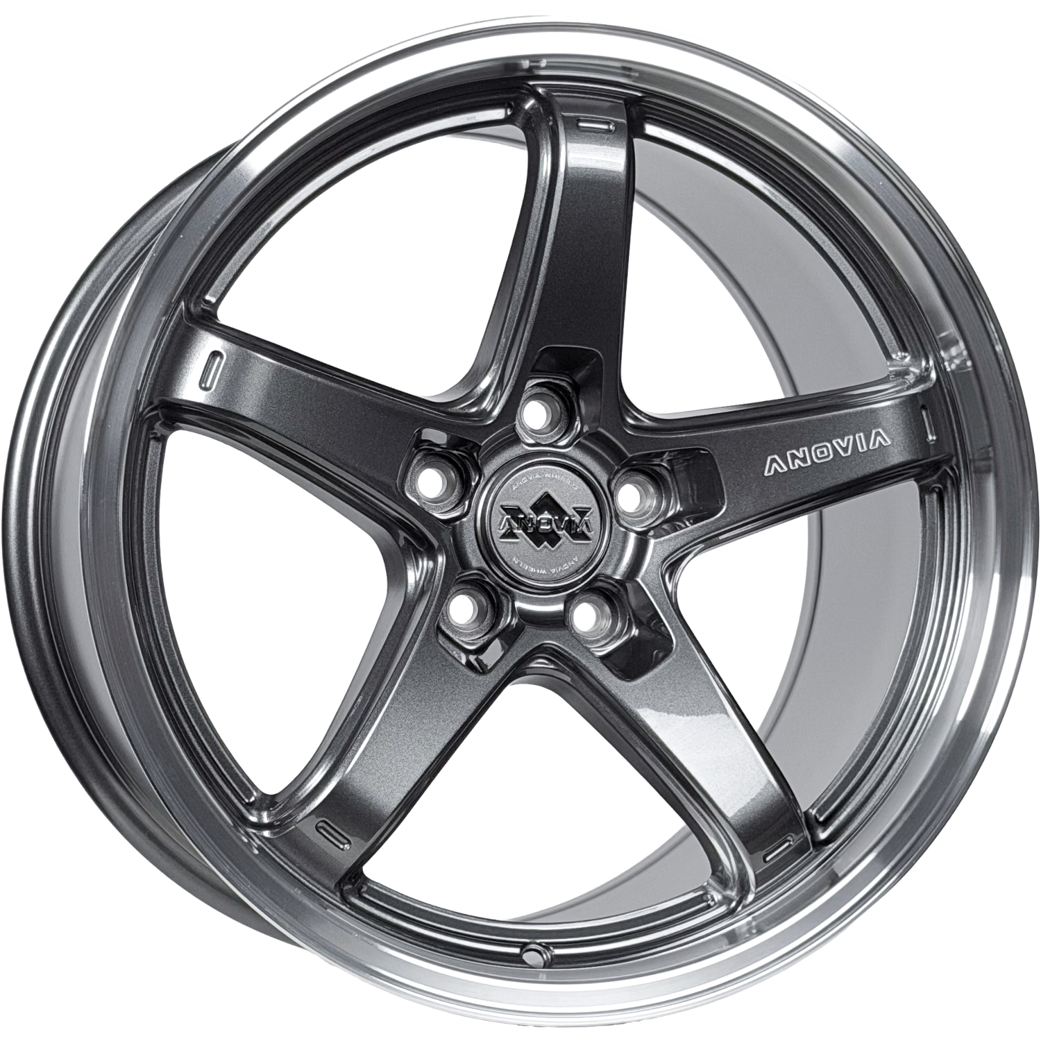 Anovia AN-5S 17x8 5x100 - Gloss Gunmetal Machined Lip